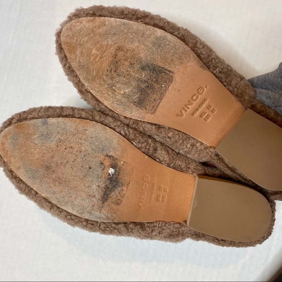 Vince Gaia Shearling Sherpa Mules Block Heel Tan - Picture 6 of 10